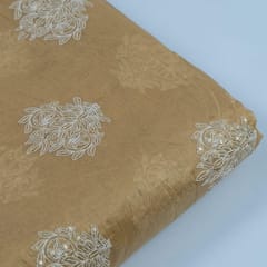 Mustard Color Chanderi Thread Embroidered Fabric