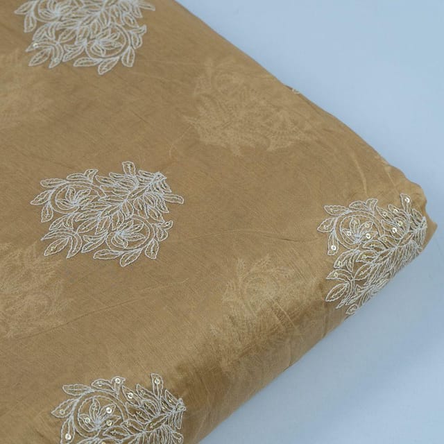 Mustard Color Chanderi Thread Embroidered Fabric