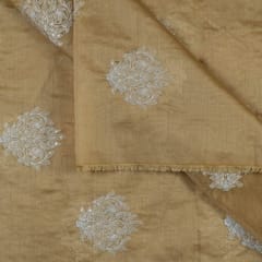 Mustard Color Chanderi Thread Embroidered Fabric