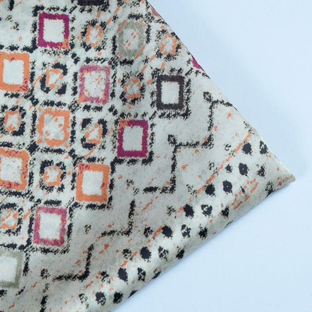 Cream Korian Satin Silk Digital Printed Fabric