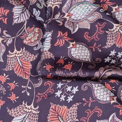 Wine Korian Satin Silk Digital Printed Fabric