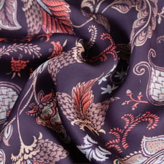 Wine Korian Satin Silk Digital Printed Fabric