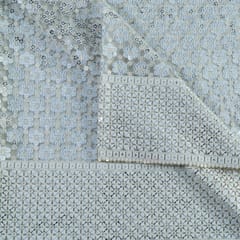 White Dyeable Net Sequins & Faux Mirror Embroidered Fabric