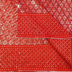 White Dyeable Net Sequins & Faux Mirror Embroidered Fabric