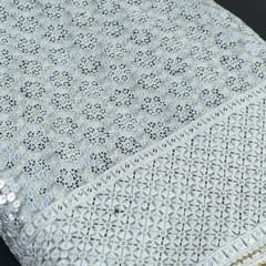 White Dyeable Net Sequins & Faux Mirror Embroidered Fabric