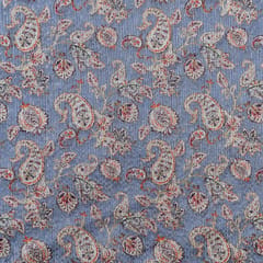 Grey Color Chanderi Zari Digital Printed Fabric