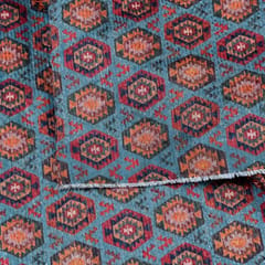Grey Color Chanderi Zari Digital Printed Fabric