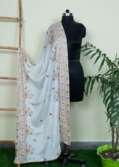 White Dyeable Chinon Chiffon Embroidered Dupatta (2.5 Mtr Piece)