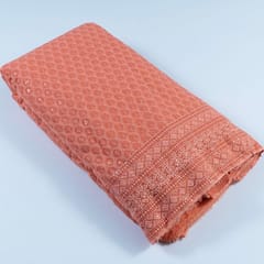 Peach Color Georgette Chikan Embroidered Fabric