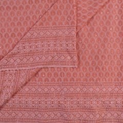 Peach Color Georgette Chikan Embroidered Fabric