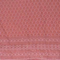 Peach Color Georgette Chikan Embroidered Fabric