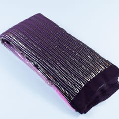 Purple Color Ombre Georgette Sequins Embroidered Fabric