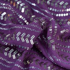 Purple Color Ombre Georgette Sequins Embroidered Fabric