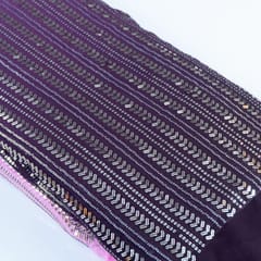 Purple Color Ombre Georgette Sequins Embroidered Fabric