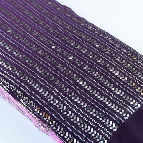 Purple Color Ombre Georgette Sequins Embroidered Fabric