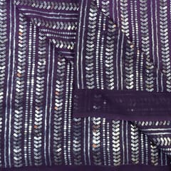 Purple Color Ombre Georgette Sequins Embroidered Fabric