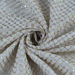 White Dyeable Georgette Sequins Embroidered Fabric