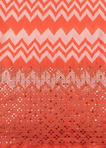 Orange Color Georgette Sequins Embroidery With Digital Print