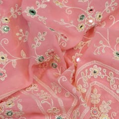 Pink Georgette Sequins Thread Embroidered Fabric