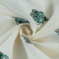 Green Color Cotton Embroidered Fabric
