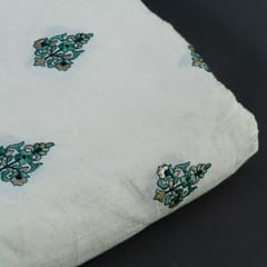 Green Color Cotton Embroidered Fabric