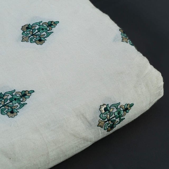 Green Color Cotton Embroidered Fabric