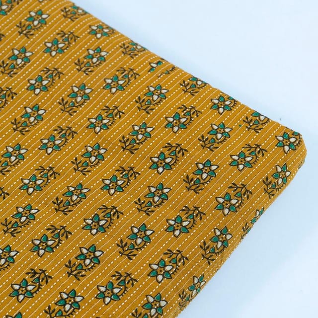 Mustard Color Kantha Dobbi Ajarakh Printed Fabric