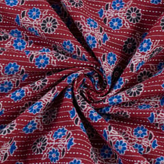 Red Color Kantha Dobbi Ajarakh Printed Fabric
