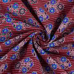 Red Color Kantha Dobbi Ajarakh Printed Fabric