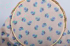 Blonde with small blue sunflowers Glazed Cotton Jacquard Fabric