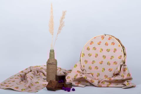 Blonde with small orange sunflowers Glazed Cotton Jacquard Fabric