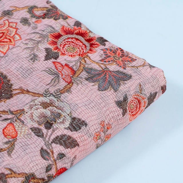 Peach Color Kota Digital Printed Fabric