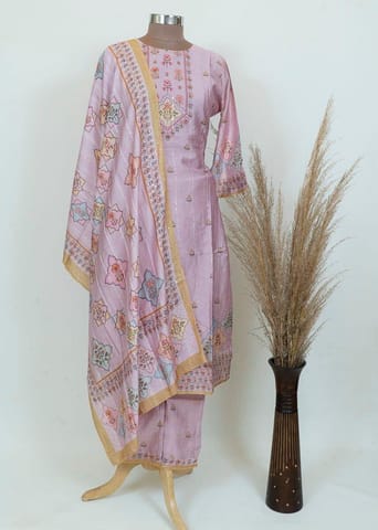 Mauve Color Muslin Printed Kurta And Pant With Printed Dupatta