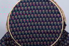 Blue Base Cotton Printed Fabric With Red Flowers