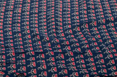 Blue Base Cotton Printed Fabric With Red Flowers