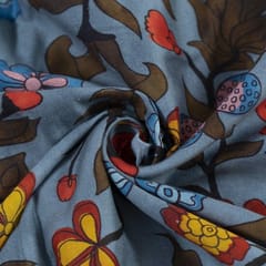 Grey Color Glace Cotton Digital Printed Fabric