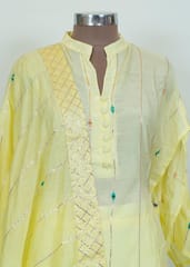 Lemon Muslin Shirt With Shantoon Bottom And Muslin Print Dupatta