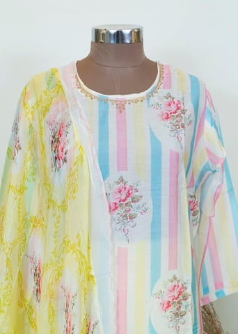 Cream Color Muslin Shirt With Shantoon Bottom And Muslin Duppata