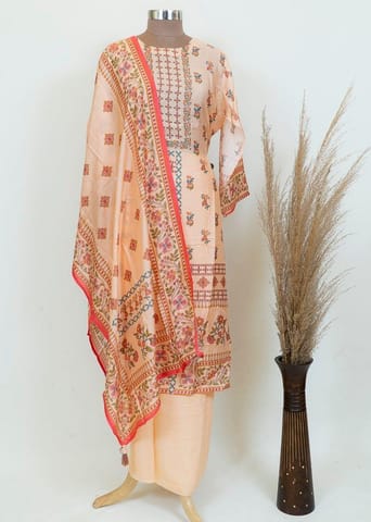 Peach Color Muslin Printed Kurta With Shantoon Bottom And Printed Muslin Dupatta