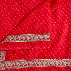 Red color Organza Bandhej Embroidered Fabric