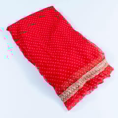 Red color Organza Bandhej Embroidered Fabric