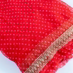 Red color Organza Bandhej Embroidered Fabric