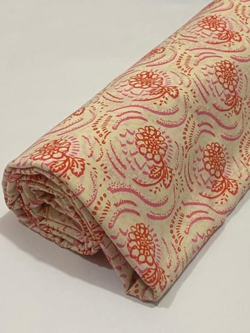 Cream base cotton Printed Fabric with flowers
