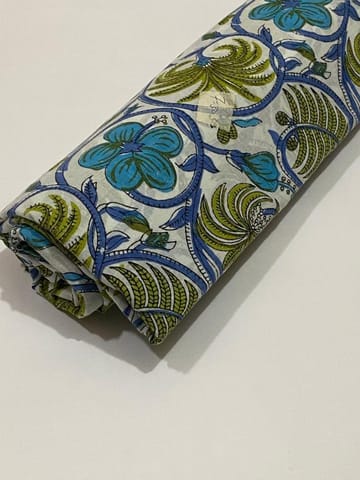 White base cotton Printed Fabric with flowers