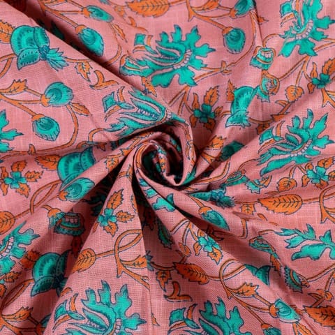 Peach Dazzle Cotton Slub Printed Fabric(85Cm Piece)