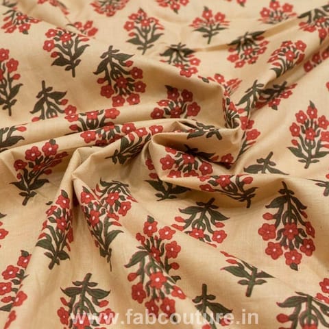 Cream Cotton Printed Fabric