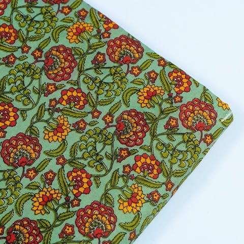 Pastel Green Cotton Block Printed Fabric
