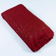 Maroon Color Rayon Chikan Embroidered Fabric