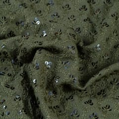 Mehndi Color Rayon Chikan Embroidered Fabric