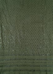 Mehndi Color Rayon Chikan Embroidered Fabric